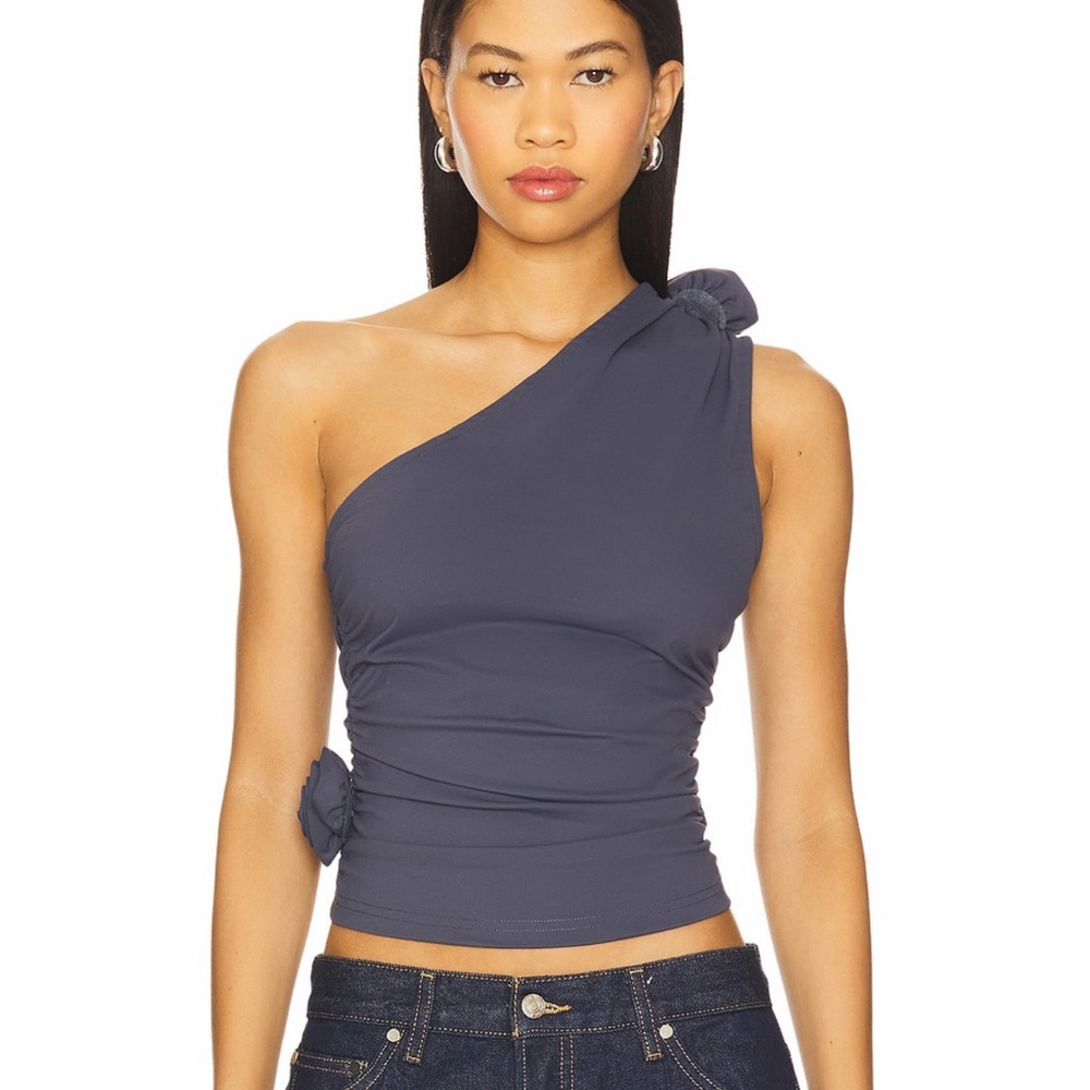 Lioness Revolve Rendezvous One Shoulder Rosette Top in Deep Sea Blue Size M NWT